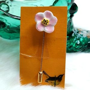 Vintage Porcelain Ceramic Floral Pink Pin Hat Pin Bohemian Cottage Core Vict…